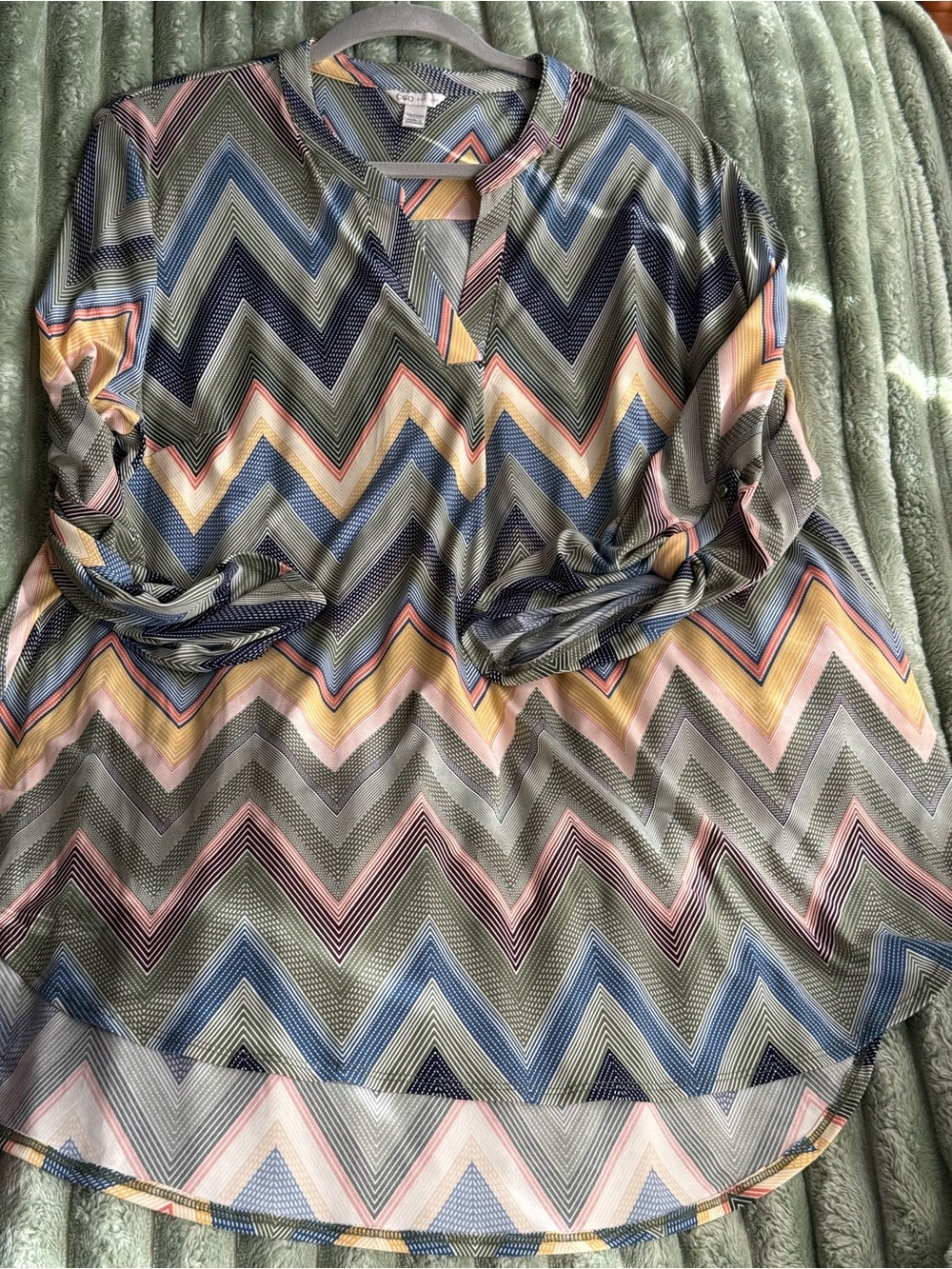 Chevron Print Long Sleeve Blouse - Multicolor